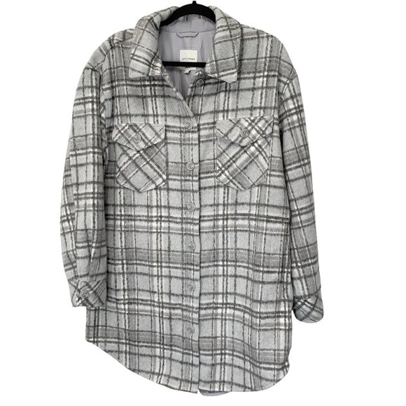 Gentle Fawn Leighton Jacket Shacket Womens Large White Grey Plaid Heavy - Picture 1 of 10